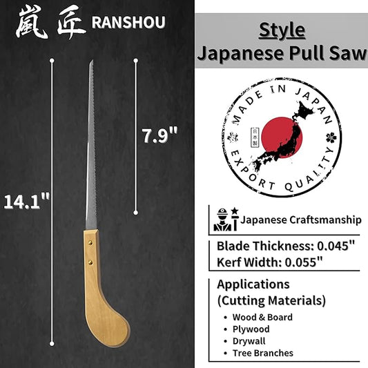 Keyhole Saw Long Blade 7-7/8" Made in JAPAN, Japanese Pull Saw for Wood, Plywood, Drywall, Sheetrock, Gypsum Board, Plasterboard, Bonsai Pruning, Woodworking, Wood Handle