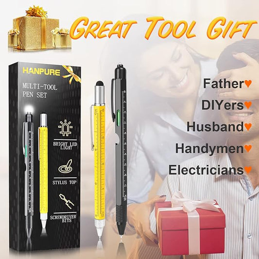 Tools Gifts Multitool Pen - Cool Gadgets for Men Dad Women Unique Birthday Gifts for Men Who Have Everything Engineer Woodworker Carpenter,Pocket Multi Tool with Light,Stylus,Ruler,Screwdriver