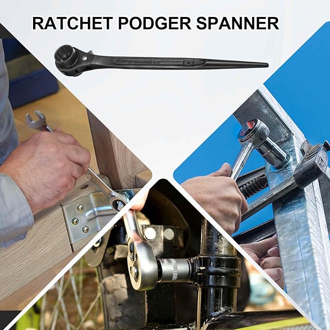 HARFINGTON Scaffolding Podger Ratchet Wrench 41mm x 46mm CR-V 12 Point Double Ended Socket Ratcheting Podger Scaffold Spud Spanner Tool for Auto Repair Mechanical Maintenance, Black