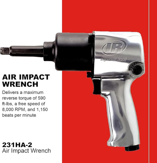 Ingersoll Rand 231HA-2 1/2" Air Impact Wrench, 2" Ext Anvil, Super Duty, 600 ft-lb Torque, Friction Ring Retainer, Pistol