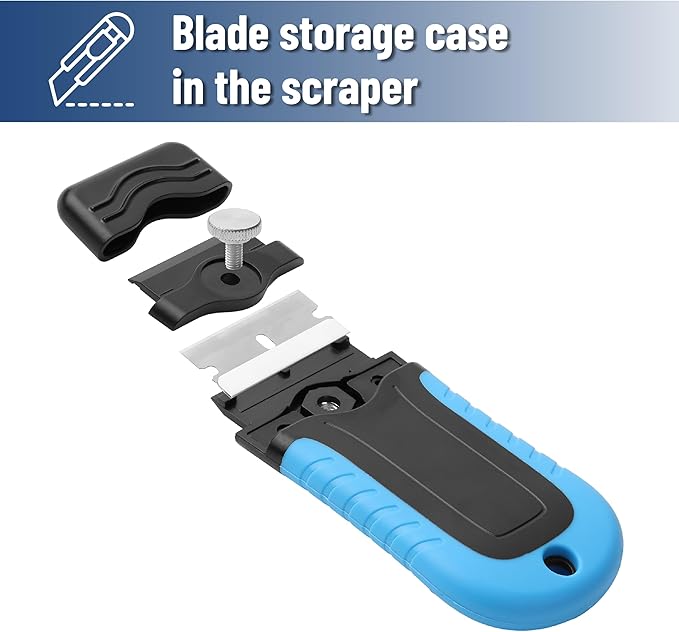 Bates- Razor Blade Scraper, Blue, Locking Razor Scraper Set with 10 Extra Stainless Steel Blades, Window Scraper, Scraper Tool, Glass Scraper, Scraper Blades, Paint Scraper Blade Scraper for Cleaning