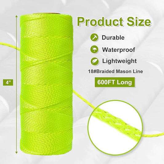 Mason Line String Line 3 Pcs,600 Ft Length Nylon Twine,18 Braided Nylon String for Gardening Or Masonry Tools,Twine String for Gardening,Yellow