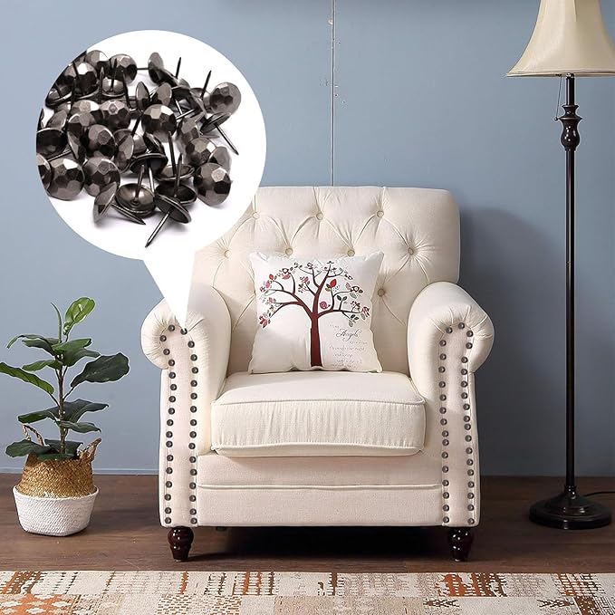 YuGtcen 100pcs Upholstery Tacks, Decorative Nails Thumb Tacks Metal Upholstery Nails for Wood Upholstery Pins Vintage Furniture Tacks (16x20mm, Dark Grey)