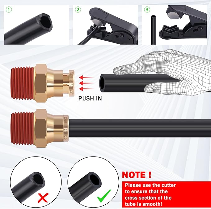 CheeMuii 43 Pcs Brass DOT Air Line Fittings with 50FT 1/4" & 32.8FT 3/8" DOT Air Hose Kit - 1/4, 3/8, 1/2 Push to Connect NPT Thread & Quick Connect Fittings