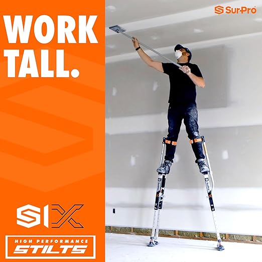 SurPro Single-Sided Drywall Stilts, Magnesium Base, 26??- 40??Height, QuadLock Contractor-Grade Stilts with Patented Flexion Foot System (S1X-M-2640) for Drywallers, Painters, Stilts Drywall