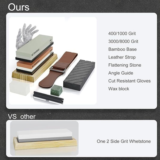 Knife Sharpening Stone - Dual Grit Whetstone 400/1000 3000/8000, Knife Sharpening Stone Set, Tpstone Knife Sharpener Tool,Easy to Use