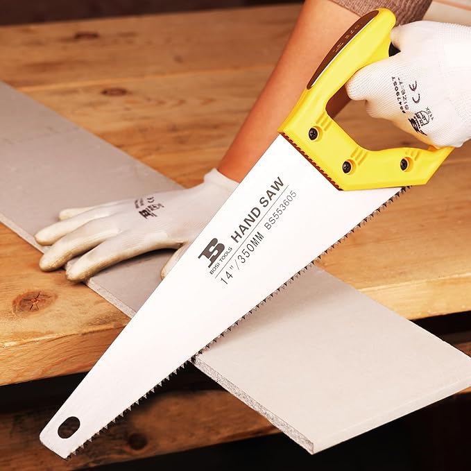 14 in. Pro Hand Saw, 11 TPI Fine-Cut Soft-Grip Hardpoint Handsaw Perfect for Sawing, Trimming, Gardening, Cutting Wood, Drywall, Plastic Pipes, Sharp Blade, Ergonomic Non-Slip Handle
