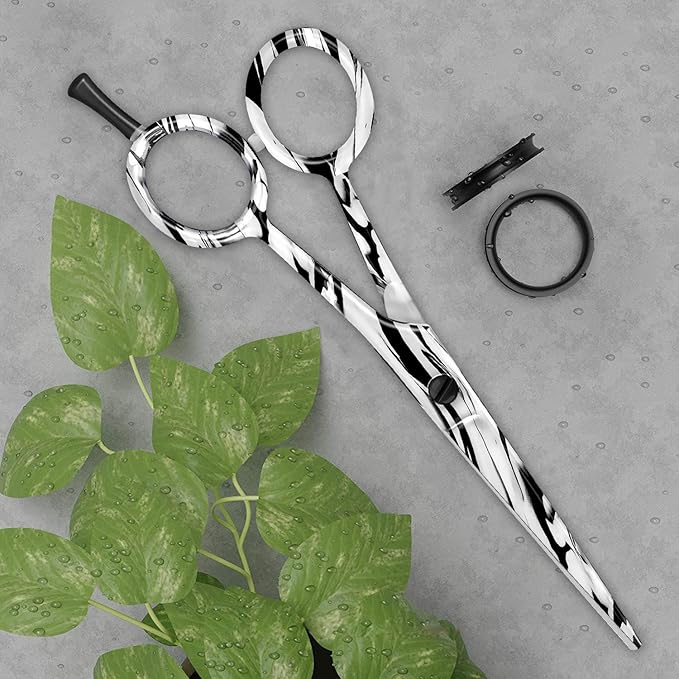 BEAUTICONE 짰 Hair Cutting Scissors - High Carbon SS 6.5" Professional Barber-Grade Salon Shears with Serrated & Razor Edge - Black Premium Gift Box with Leather Pouch & Extra Accs - Ultra Lightweight