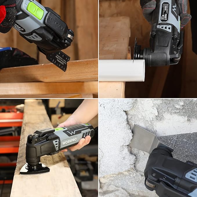 WORKPRO Oscillating Multi-Tool Kit for Christmas, 3.0 Amp Corded Quick-Lock Replaceable Oscillating Saw with 7 Variable Speed, 3째 Oscillation Angle, 17pcs Saw Accessories, and Carrying Bag