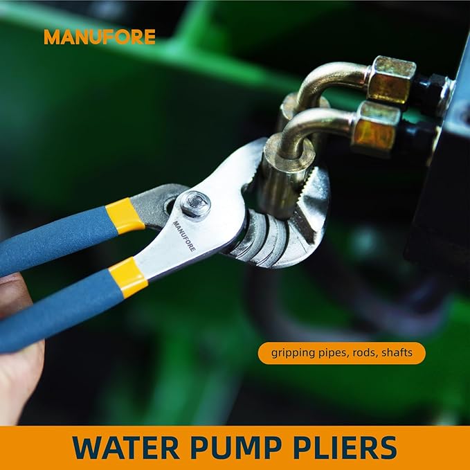 MANUFORE 3-Piece Pliers Set, 6 Inch Long Nose,6 Inch Slip Joint, 8 Inch Water Pump Pliers, Multi-Purpose Hand Tools for DIY and Home Use