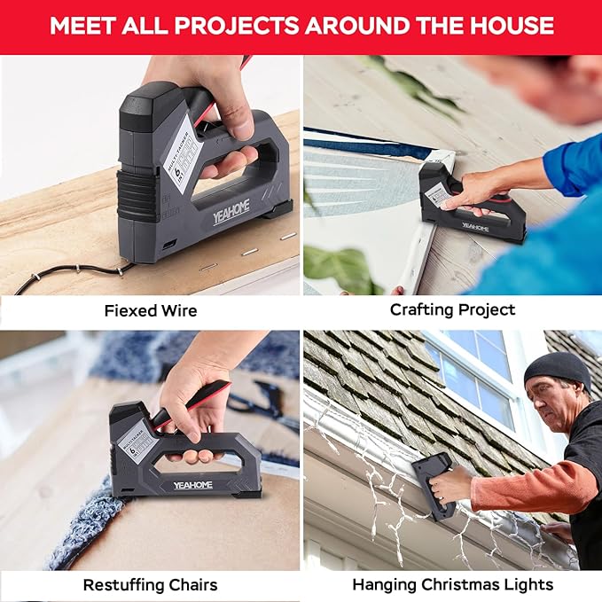 YEAHOME 6-in-1 Staple Gun Heavy Duty, Upholstery Manual Brad Nailer Power Adjustment Stapler Gun with 5000 Staples for Fixing Material, Wood, Crafts, Carpentry, Decoration DIY