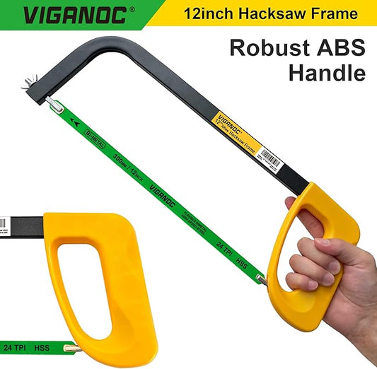 300mm/12inch Hacksaw Frame with 24 TPI Bi-metal Blade, High-Tension Hand Saw Suitable for Aluminum, PVC Piepes, Wood, Copper Pipes