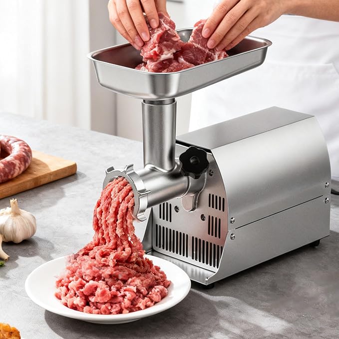 Commercial Meat Grinder Mincer, Heavy Duty Professional Sausage Stuffer, Stainless Steel Body with S.S. Blade, Multi-Size Grinding Glates&Sausage Stuffer Tube, for Catering, CE Certification