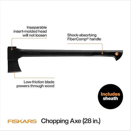 Fiskars 28" Chopping Axe, Ultra-Sharp Blade for Kindling with Ease, Weight Balanced, Garden and Outdoor Gear, 3.5 pounds, Black