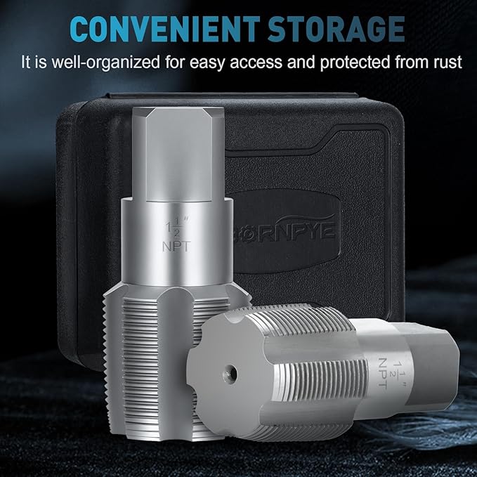 1-1/2"-11-1/2 NPT Pipe Tap Set, Precision Carbon Steel Taps Tool, Metric and Standard for Clean and Re-thread Damaged or Jam Pipe Threads in with Durable Plastic Case
