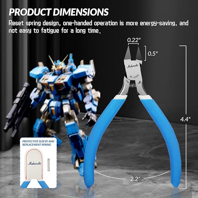 Model Nippers, mshandto 4.4" Thin Single Blade Sprue Cutter Hobby Nippers, Gundam Model Tools for Cutting Thin Plastic, Beginner Trimming, Picking Up Pieces, with Protective Cover & Replacement Spring