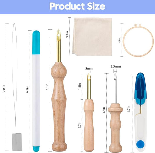 Cheloment Punch Needle Tool with Embroidery Hoop, Adjustable Punch Needle Kit for Adults Beginner, Hand Sewing Lover