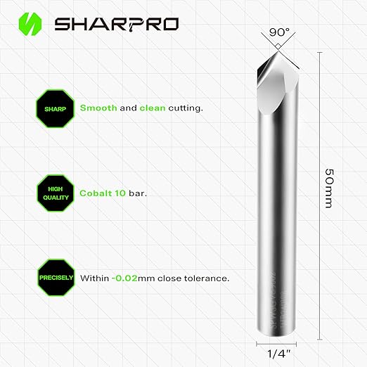 SHARPRO 90 Degree V Bit 1/4 Shank CNC, Engraving Bits for 2 Flute Groove Router bits on Wood, PVC, Plastic and Acrylic.