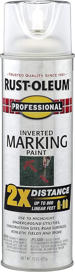 Rust-Oleum 266594 Professional 2X Distance Inverted Marking Spray Paint, 15 oz, Clear