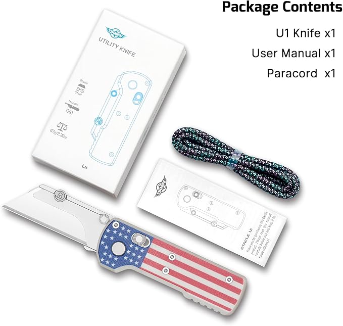 OKNIFE Otacle U1 Folding Pocket Utility Knife, Quick Change Box Cutter with Rail Lock, EDC Razor Knife with Pocket Clip for Office, Factory (Stars&Stripes)