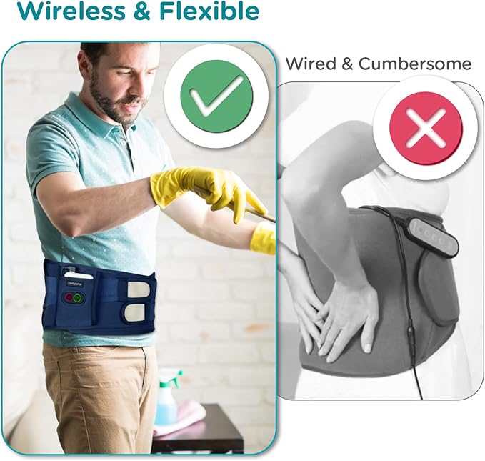 Comfytemp Cordless Heating Pad with Massager for Back, Portable Lower Back Massager FSA Eligible HSA Rechargeable Wireless Electric, Birthday Gifts for Women Men Mom Dad Seniors 3 Heat 30Auto-Off Blue