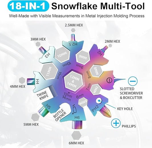 Vickay 18 in 1 Snowflake Multi Tool, Phillips Flat Screwdriver Kit/Wrench/Bottle Opener, EDC Camping Gear, Gifts for Men (Colorful + Silver)