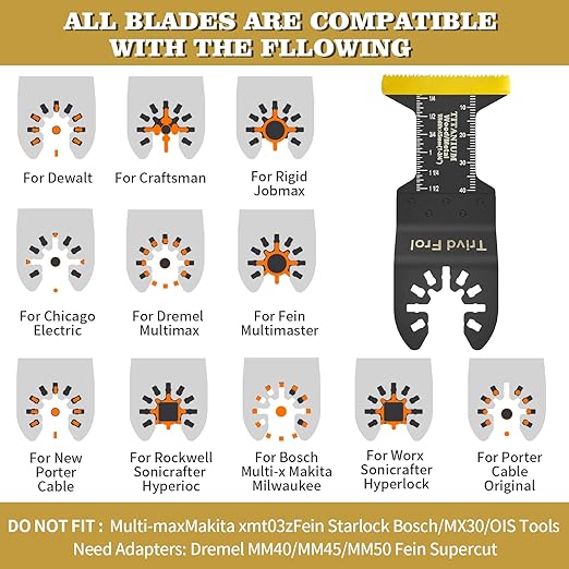25 PCS Titanium Oscillating Tool Blade Metal Cutting, Universal Multi Tool Blades for Metal Nails Wood Plastic and Hard Material, Oscillating Saw Blades Fit Dewalt Milwaukee Ryobi