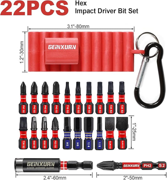 22 Pieces Multi Impact Screwdriver Bits Set,Magnetic S2 Steel Insert Power Bits with Organizer Sleeve and Storage Strip