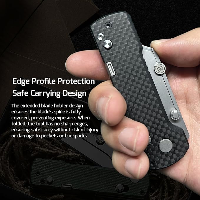 OKNIFE U1 Pro Multitool Folding Utility Knife with Folding Screwdriver, Quick Change Blade, Rail Lock & Pocket Clip for Men Women (Carbon Fiber Black)