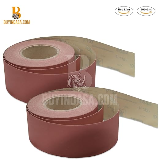 Indasa 2.75" PSA Sandpaper Roll - 27 Yard Rhynostick 500-Grit Long Continuous Roll, Self-Adhesive Stickyback Sand Paper for Woodworking, Automotive, Metal (Aluminum Oxide Plus Lubricant)