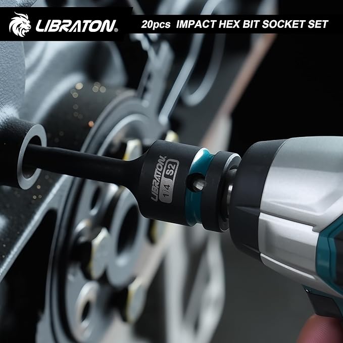 LIBRATON Impact Hex Bit Socket Set, 1/2" Dr, S2 Steel, Metric & SAE 20PCS (H5-H19 & 1/4"-3/4") High Torque Sockets for Professional Mechanics & Automotive Repair (XPE Storage Cases)