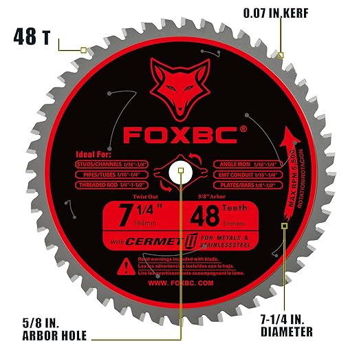 FOXBC 7-1/4 inch Circular Saw Blade Metal and Stainless Steel Cutting 48 Teeth, Replacement for Diablo D0748CF Ceramic Carbide Saw Blade