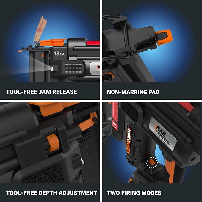 Worx Nitro 20V Cordless 18-Gauge Narrow Crown Stapler, Cordless Staple Gun Fires Up to 80 Staples/Min, Battery Powered Staple Gun with Tool-Free Jam Release WX844L ??Battery & Charger Included