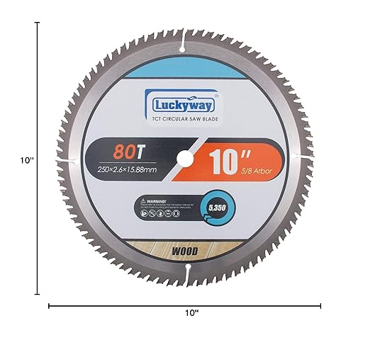 Luckyway 10 Inch Table/Miter Saw Blade 80T Ultra Finish Wood Cutting with 5/8 Inch Arbor TCT (Tungsten Carbide Tipped) Saw Blade for Cutting Wood