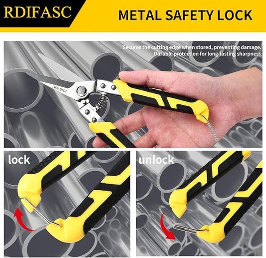 Tin Snips, Heavy Duty 8.5 Inch Straight Cut Snips with Sharp Chrome Vanadium Steel Blade, Aviation Metal Shears for Sheet Metal, Aluminum, Cardboard, and Cable