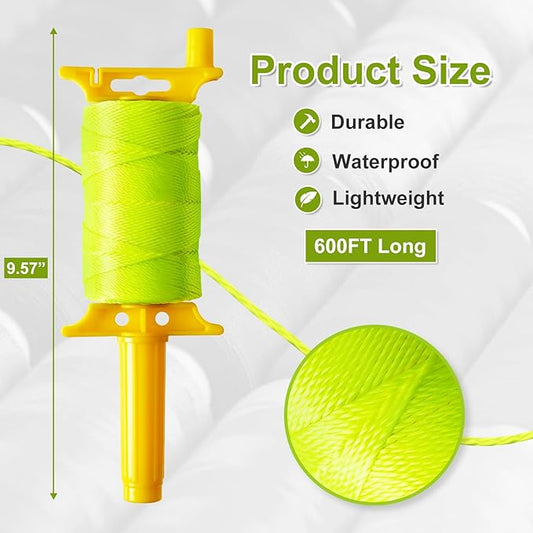 Reloadable Line Reel,Mason Line String Line,600 Ft Length Nylon Twine,Nylon String for Gardening Or Masonry Tools,Twine String for Gardening,Yellow,3 Park