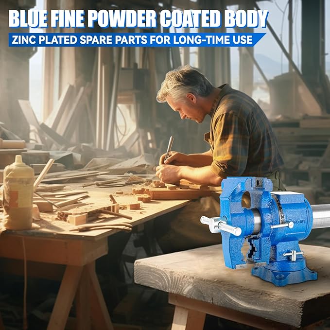 COGNATIVE 5-Inch Heavy Duty Bench Vise Ductile Iron Bench Vise 360째 Multi-Purpose Bench Vice with Anvil, Clamp force 4000KG, Blue