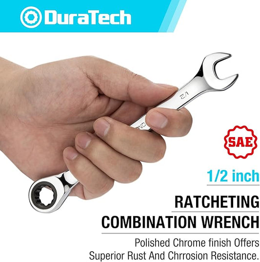 DURATECH 1/2" Ratcheting Combination Wrench, SAE, 72-Tooth, 12-Point, CR-V Constructed with Mirror Polish