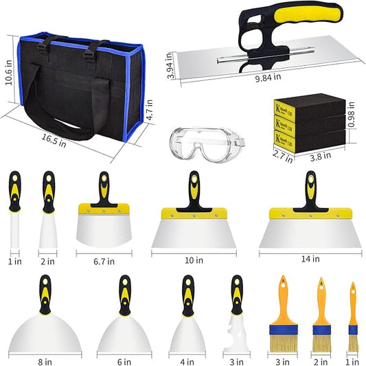 GROGR-18 Piece Putty knife, Drywall Knife Set, Paint Scraper Tool Set, Removing Wallpaper, Applying Putty, Plaster, Adhesive, Cement