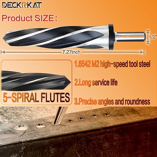 1-3/16" Reamer Drill Bit for Metal, M2 HSS Taper Reamer for Steel, Alloy, Wood, Plastic to Align, Enlarge Holes ??5-Spiral Flutes,1/2" Non-Slip Shank, 30mm Car Reamer, Bridge Construction Reamer.