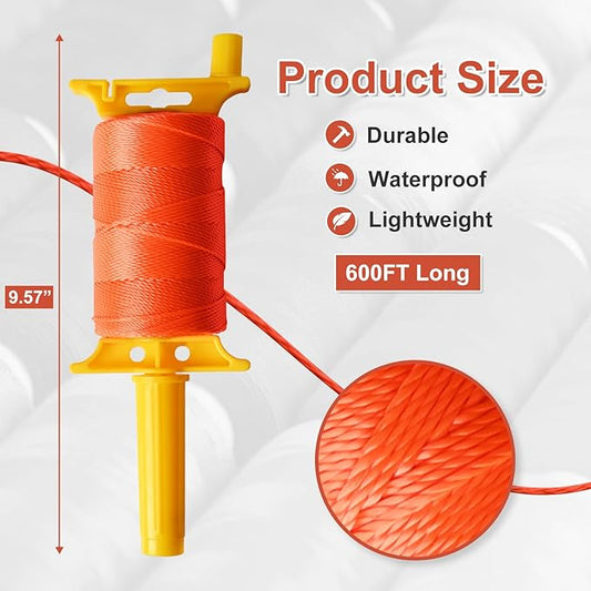 Reloadable Line Reel,Mason Line String Line,600 Ft Length Nylon Twine, Nylon String for Gardening Or Masonry Tools,Twine String for Gardening,Orange