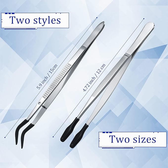 Honoson 4 Pieces Rubber Tipped Tweezers PVC Silicone Tip Tweezers Coated Flat and Bent Forceps for Lab Industrial Jewelry Craft Coin Stamp Tongs(Black)