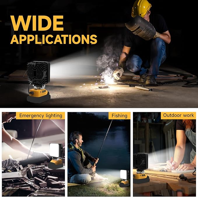 New Upgrade LED Work Light Compatible with Dewalt 20V Battery, 48W 4800LM Flashlight, 20V Battery Cordless Work Light with Low Voltage Protection & Dual USB & Type-C Charging Port (48W)
