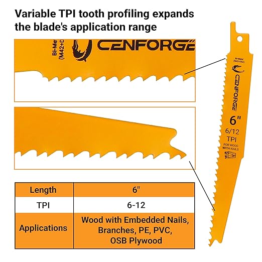 25-PC Reciprocating Saw Blades, 6 inch, 6-12 TPI, BI-Metal (M42+D6A) Material, Replace Milwaukee, Dewalt and Diablo sawzall Blade for Wood with Nails
