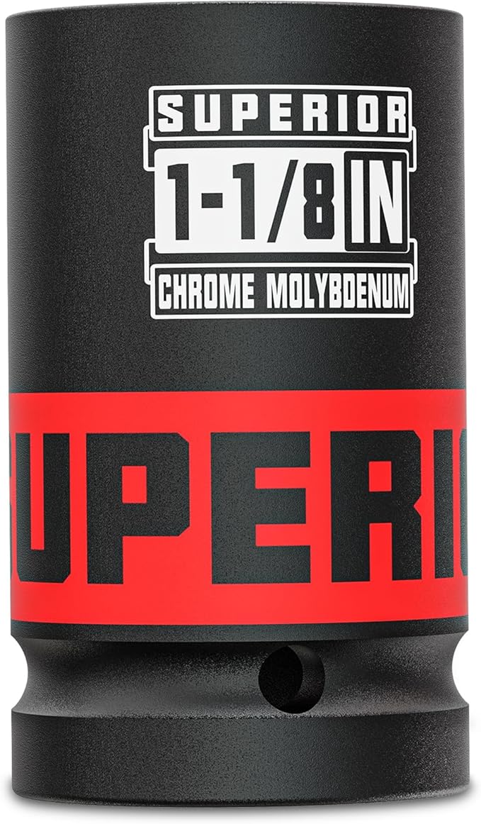 1" Drive Impact Socket, 1-1/8 Inch Deep Socket, SAE Axle Nut Socket, 6 Point, CR-MO, Automotive, Truck Maintenance, Heavy Equipment Repair