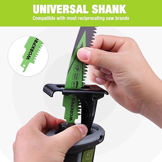 WORKPRO 9" Japanese Teeth Wood Pruning Reciprocating Saw Blades Set, Arc Cutting Edge 6TPI Pruning Saw Blades for Tree Pruning, Wood Cutting, Durable & Sharp, 3 Pack