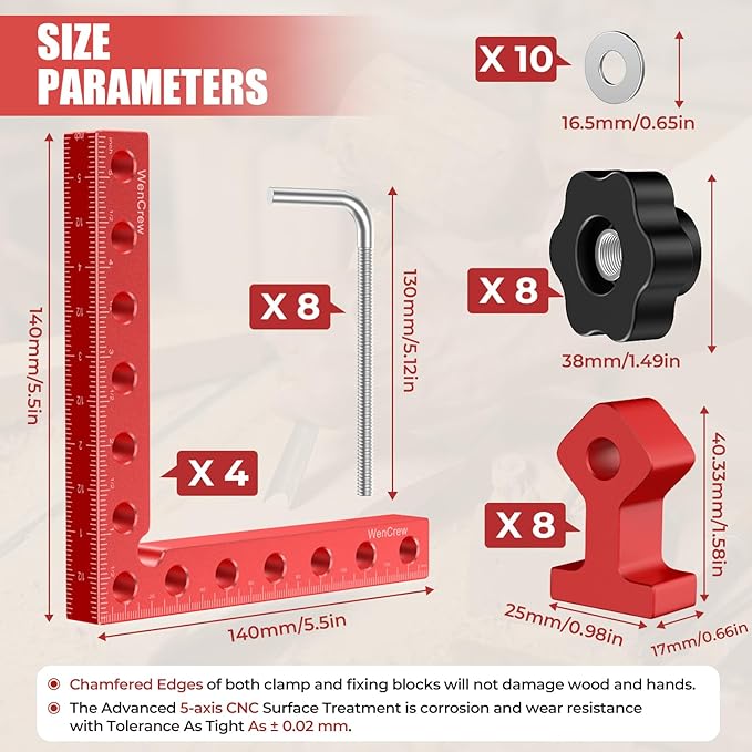 Corner Clamps for Woodworking, WenCrew 4pcs 90 Degree Right Angle Clamp 5.5" Aluminum Alloy Clamping Positioning Squares Woodworking Tools for Frame, Box, Drawer, Cabinets, Gifts for Men Dad