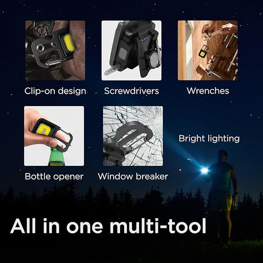 BLACK+DECKER Multi-Tool Flashlight 2-Pack, 500LM Carabiner USB Rechargeable Multitool with Wrench, Screwdrivers, Bottle Opener, Glass Breaker, Magnetic, Stand, IP44 Weather-Resistant, 7 Light Modes