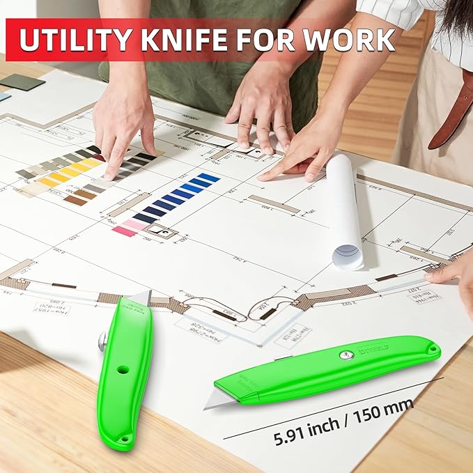 DIYSELF 30 Pack Box Cutter Heavy Duty Aluminium Shell Utility Knife | SK5 Steel Sharp Blade | Retractable Knife for Cutting Cartons Ropes and Cardboard | Home and Office Use, PVC Pipe Cutter (Green)