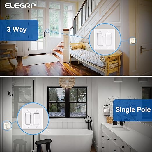 ELEGRP Digital Dimmer Light Switch for 300W Dimmable LED/CFL Lights and 600W Incandescent/Halogen, Single Pole/3-Way LED Slide Dimmer, Wall Plate Included, UL Listed, 6 Pack, Matte White